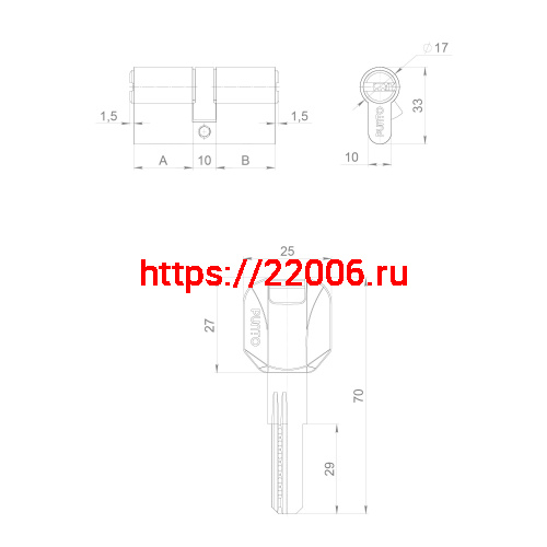 Цилиндровый Punto (Пунто) механизм (Z400/60) Z4000Key60(25+10+25) PB латунь фото 4
