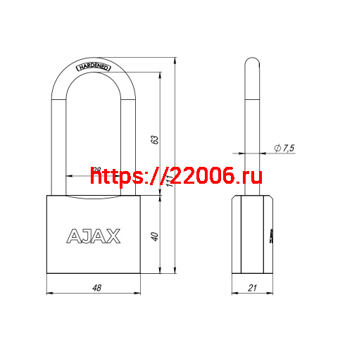 Замок Ajax (Аякс) навесной PD-0150-L (PD-01-50-L) 3 key англ. фото 3 Замок Ajax (Аякс) навесной PD-0150-L (PD-01-50-L) 3 key англ. фото 3