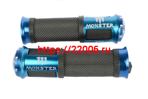 Ручки руля алюминиевые синие с надписью MONSTER 130*34*22
