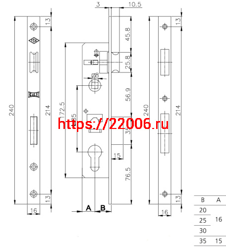 Корпус Kale kilit (Кале килит) узкопрофильного замка с защёлкой 153/P (35 mm) w/b (хром) фото 3 Корпус Kale kilit (Кале килит) узкопрофильного замка с защёлкой 153/P (35 mm) w/b (хром) фото 3