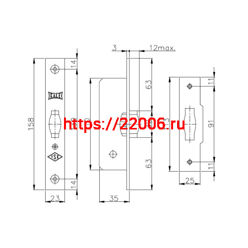 Защелка Kale kilit (Кале килит) врезная ролик 155/B (35 mm) (латунь) фото 3 Защелка Kale kilit (Кале килит) врезная ролик 155/B (35 mm) (латунь) фото 3