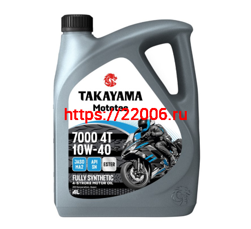 Масло TAKAYAMA MOTOTEK 7000, 4T 10W40 SN MA-2 синтетика, металл. 4 литра 6056124 Масло TAKAYAMA MOTOTEK 7000, 4T 10W40 SN MA-2 синтетика, металл. 4 литра 6056124