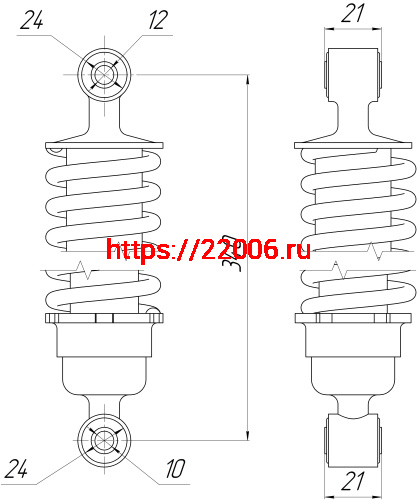 Амортизатор зад. L-340, D1-24, d1-12, Н1-21, 2-24, d2-10, Н2-21 Alpha ANDES фото 2 Амортизатор зад. L-340, D1-24, d1-12, Н1-21, 2-24, d2-10, Н2-21 Alpha ANDES фото 2
