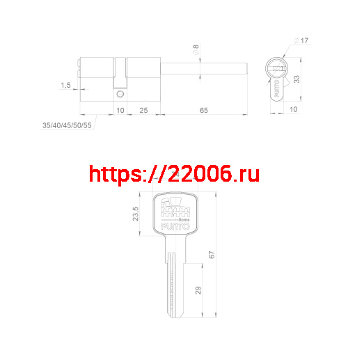 Цилиндровый Punto (Пунто) механизм Z3007Tang70(35+10+25) со штоком CP хром фото 3 Цилиндровый Punto (Пунто) механизм Z3007Tang70(35+10+25) со штоком CP хром фото 3