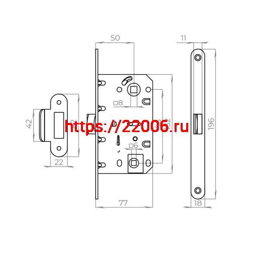 Защелка Ajax (Аякс) врезная PLASTLP96WC-50/IND SN мат.никель (кратно коробке 30 шт) фото 2