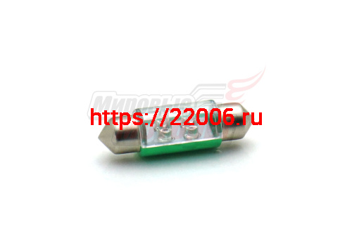 Лампа 12 В T11х36, 4 светодиода LED 3 мм, двухцокольная, подсветки, зелёная Лампа 12 В T11х36, 4 светодиода LED 3 мм, двухцокольная, подсветки, зелёная