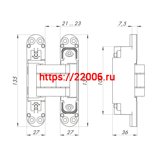 Петля Armadillo (Армадилло) скрытой установки U3D7800.VPG SC мат. хром TECH фото 4 Петля Armadillo (Армадилло) скрытой установки U3D7800.VPG SC мат. хром TECH фото 4