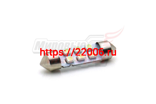 Лампа 12 В T11х36, 6 светодиодов 3528SMD, двухцокольная, подсветки, белая Лампа 12 В T11х36, 6 светодиодов 3528SMD, двухцокольная, подсветки, белая