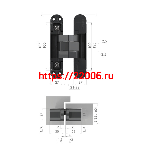 Петля Armadillo (Армадилло) скрытой установки U3D7800.VPG SC мат. хром TECH фото 2 Петля Armadillo (Армадилло) скрытой установки U3D7800.VPG SC мат. хром TECH фото 2